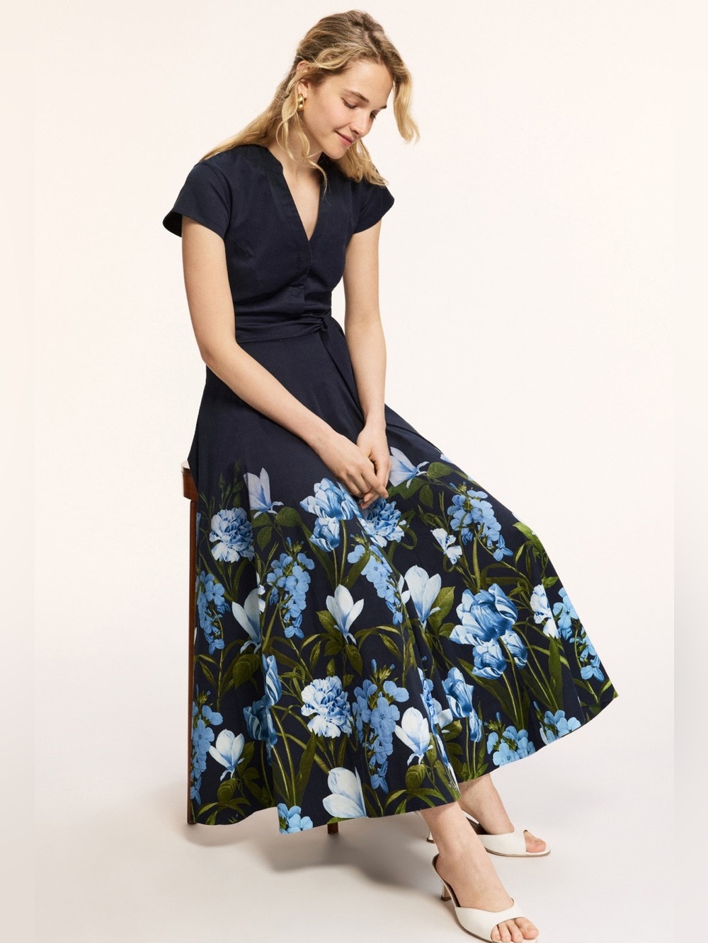 Sachin + Babi Navy Maxi Dress with Blue Floral Border - Picture 4 of 9